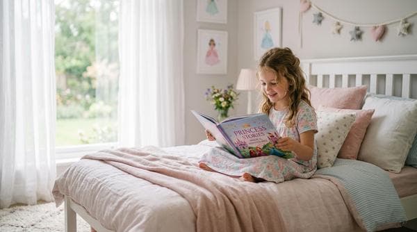 Girl reading a personalized princess storybook