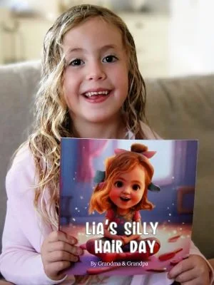 Smiling child with personalized children's book